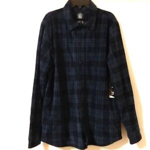 VOLCOM SNAP BUTTON WALLACE JACKET NAVY BLUE BLACK PLAID SIZE SMALL NWT